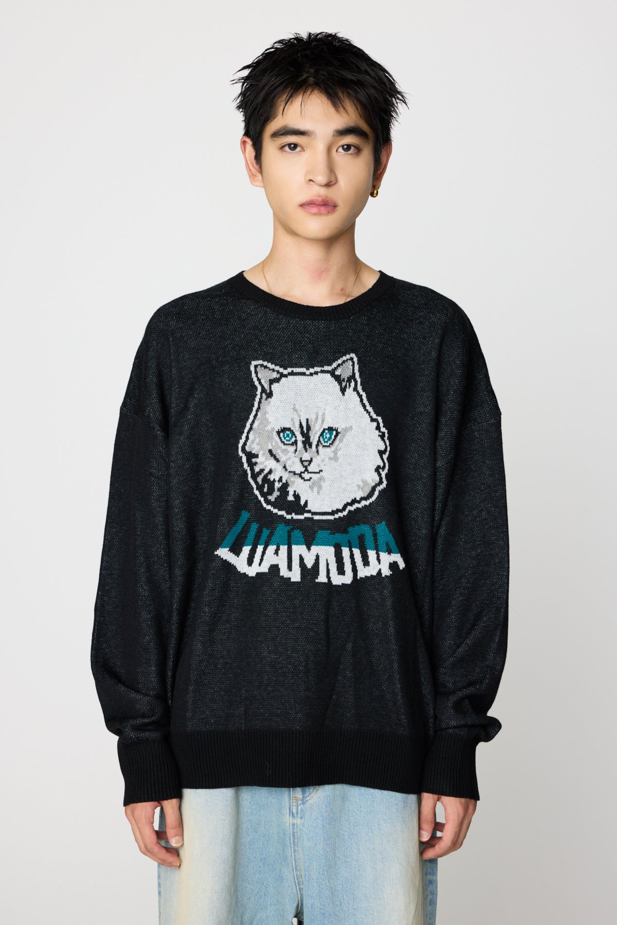 Cat Jacquard Knit（BLACK）