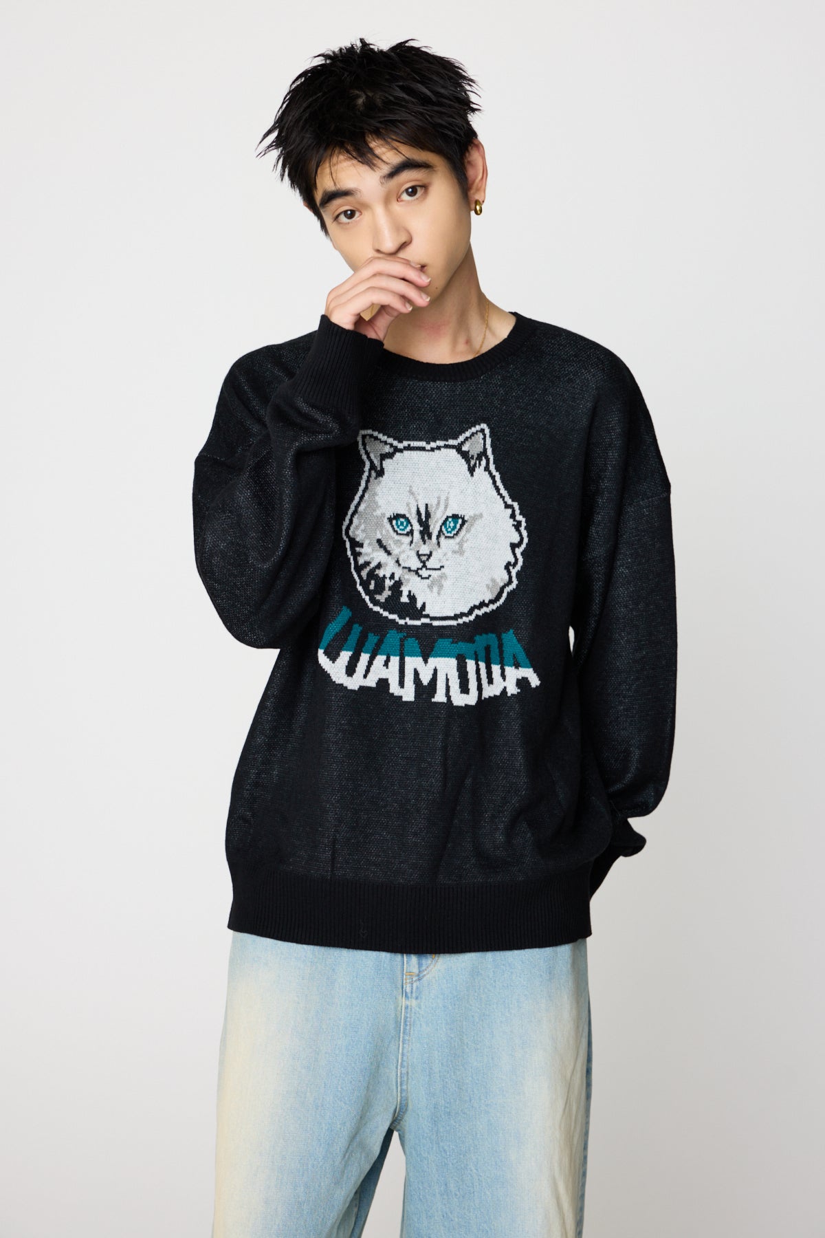Cat Jacquard Knit（BLACK）