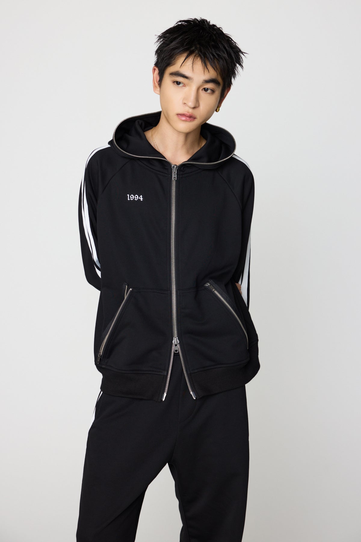 Double Line Hoodie（BLACK)