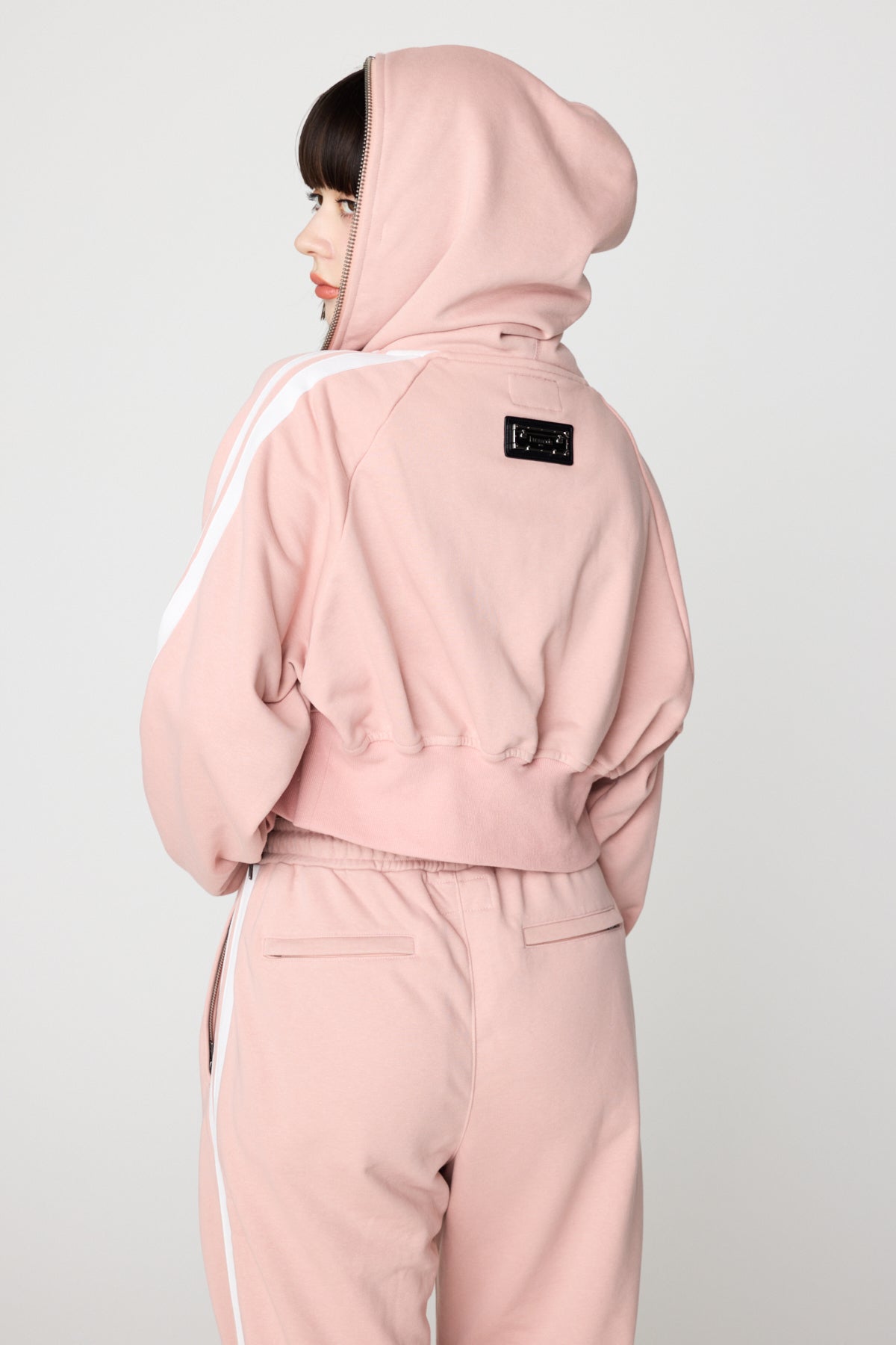 Double Line Cropped Hoodie（S.PINK)