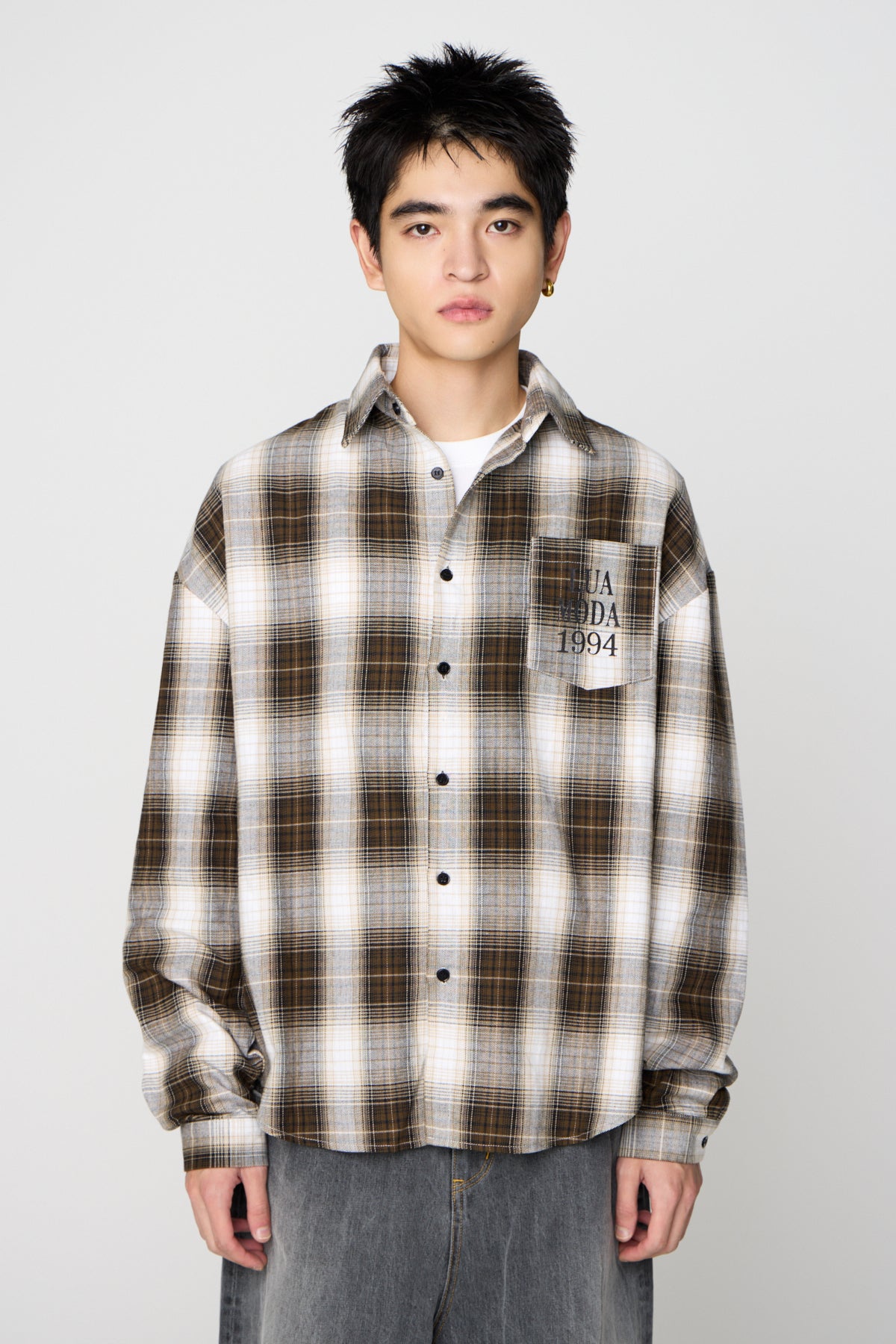 Ombre Check Shirt（BROWN）