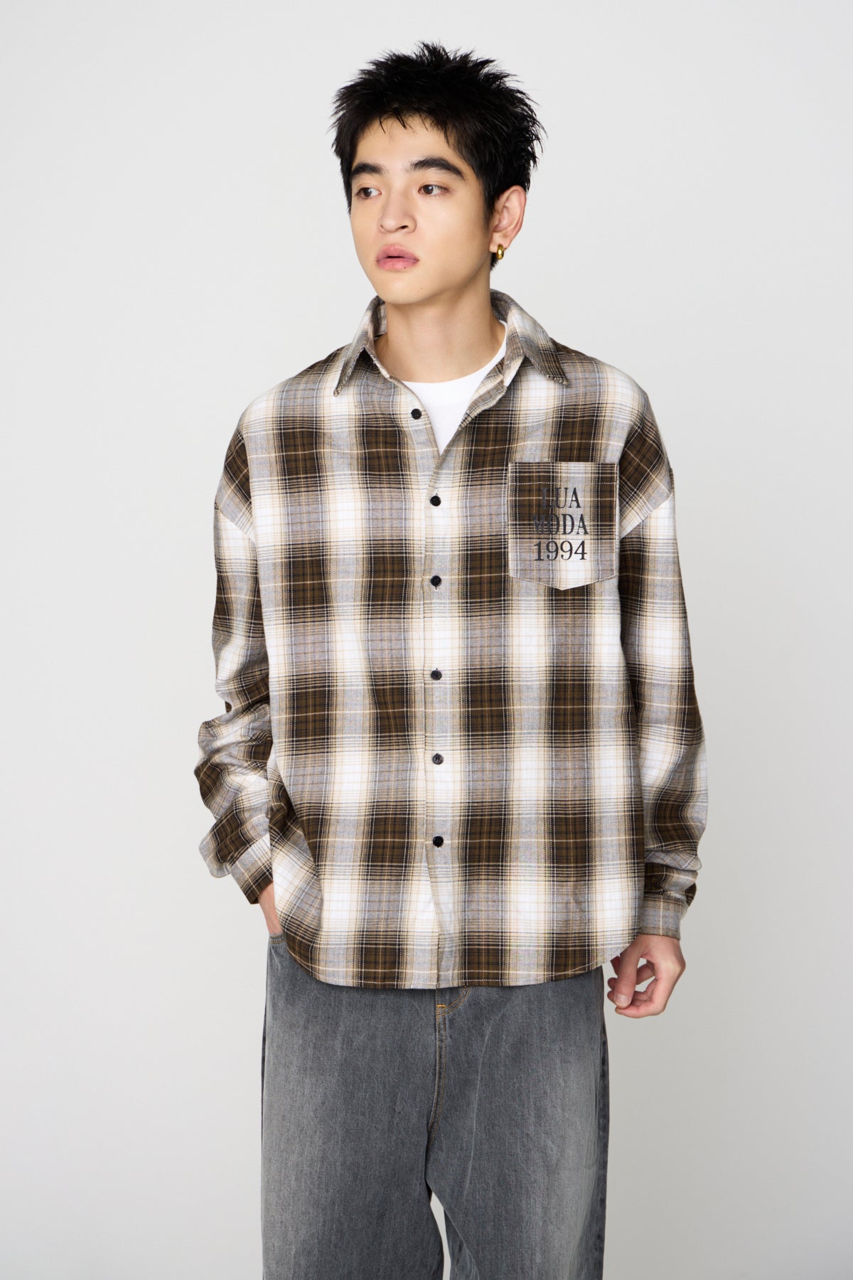 Ombre Check Shirt（BROWN）