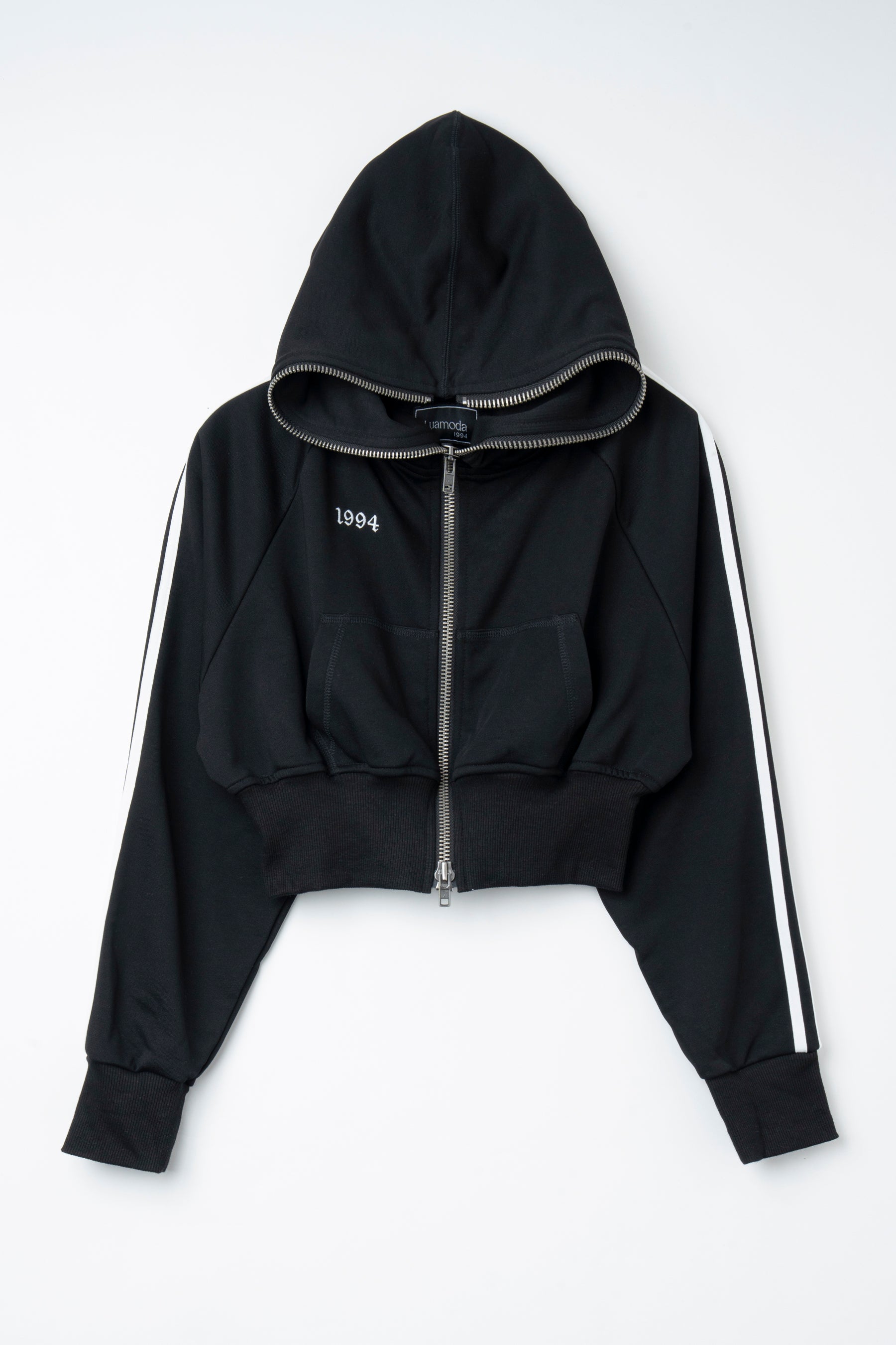 Double Line Cropped Hoodie（BLACK)